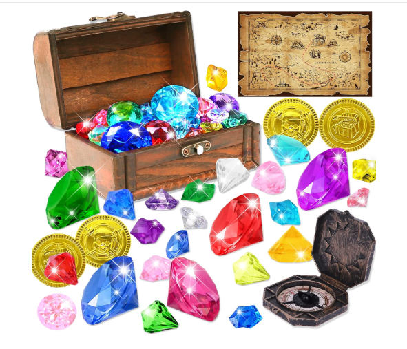 Treasure chest with gems and coins