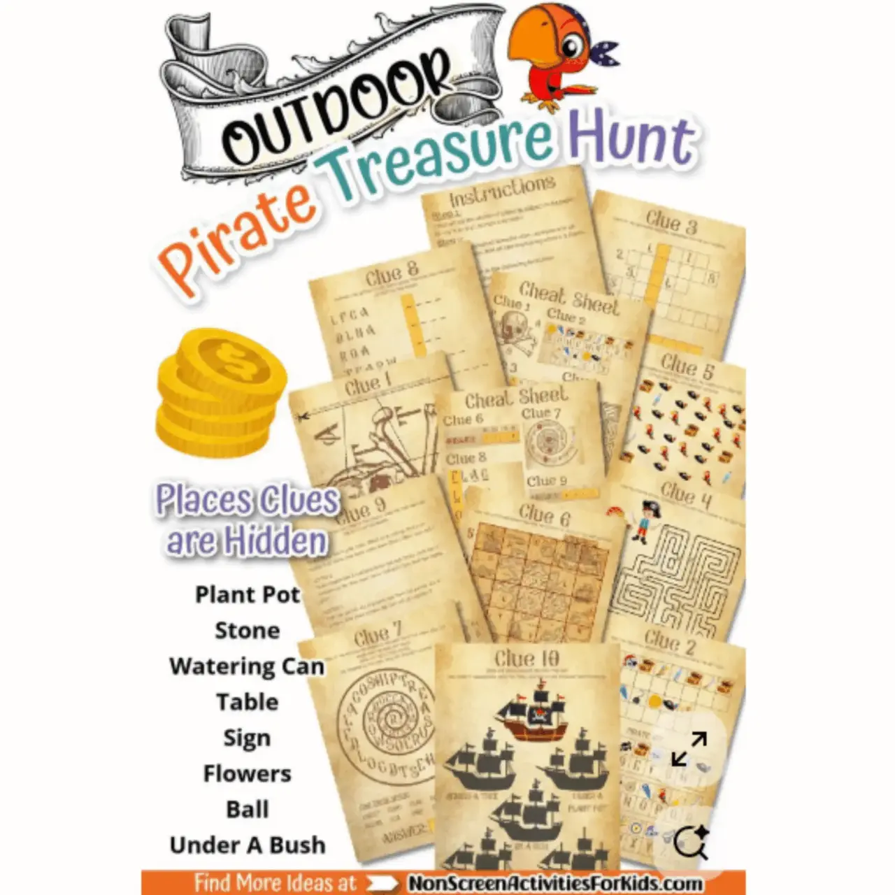 Pirate treasure hunt inspiration — outdoor pirate treasure hunt clue cards and activity sheets