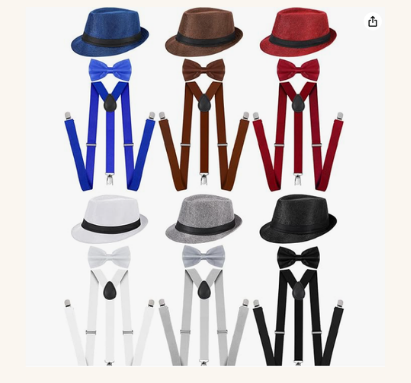 18-piece retro mens accessories set with fedora hats suspenders and bow ties
