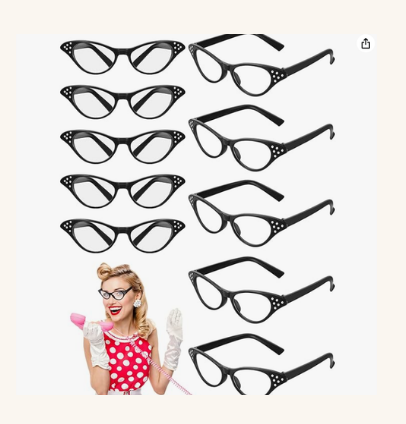 Cat eye rhinestone glasses — sock hop 50s party