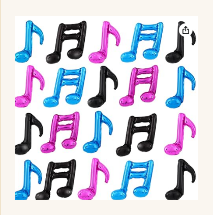 20-piece inflatable music note balloons in blue black and pink