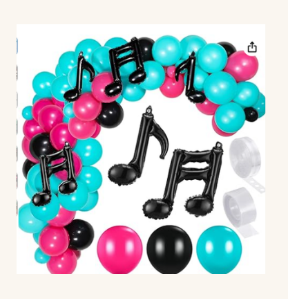 141-piece music balloon garland arch kit black red blue