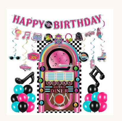 50s retro diner backdrop and decorations kit