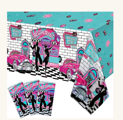 3-piece 50s retro diner tablecloths rock and roll party table covers