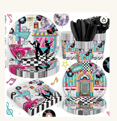 50s sock hop tableware plates cups napkins set