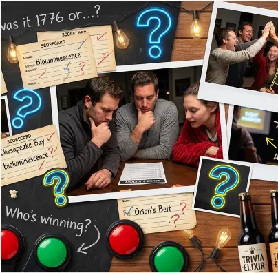 Trivia Night inspiration — game-themed table centerpieces with board game boxes as table numbers