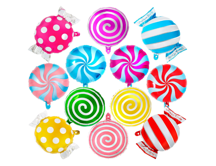 12-piece sweet candy swirl mylar foil balloons lollipop round candy themed party