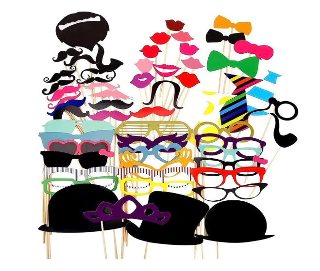 58-piece photo booth props mustaches hats glasses lips bowties on sticks