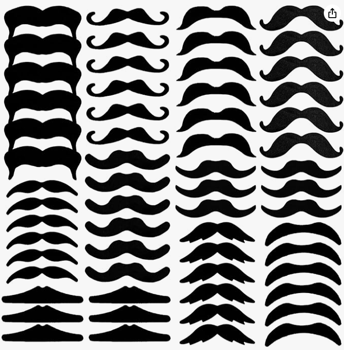 60-piece black self-adhesive fake mustaches 10 designs novelty costume facial hair
