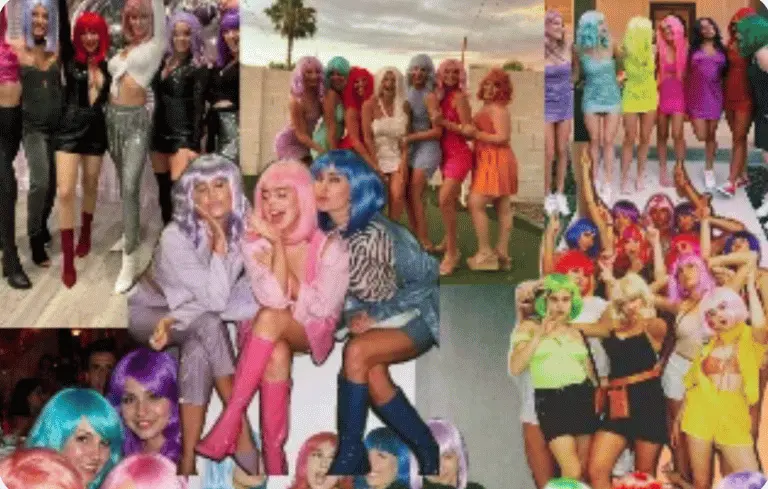 Fun Wig Party inspiration — colorful wig party collage mood board